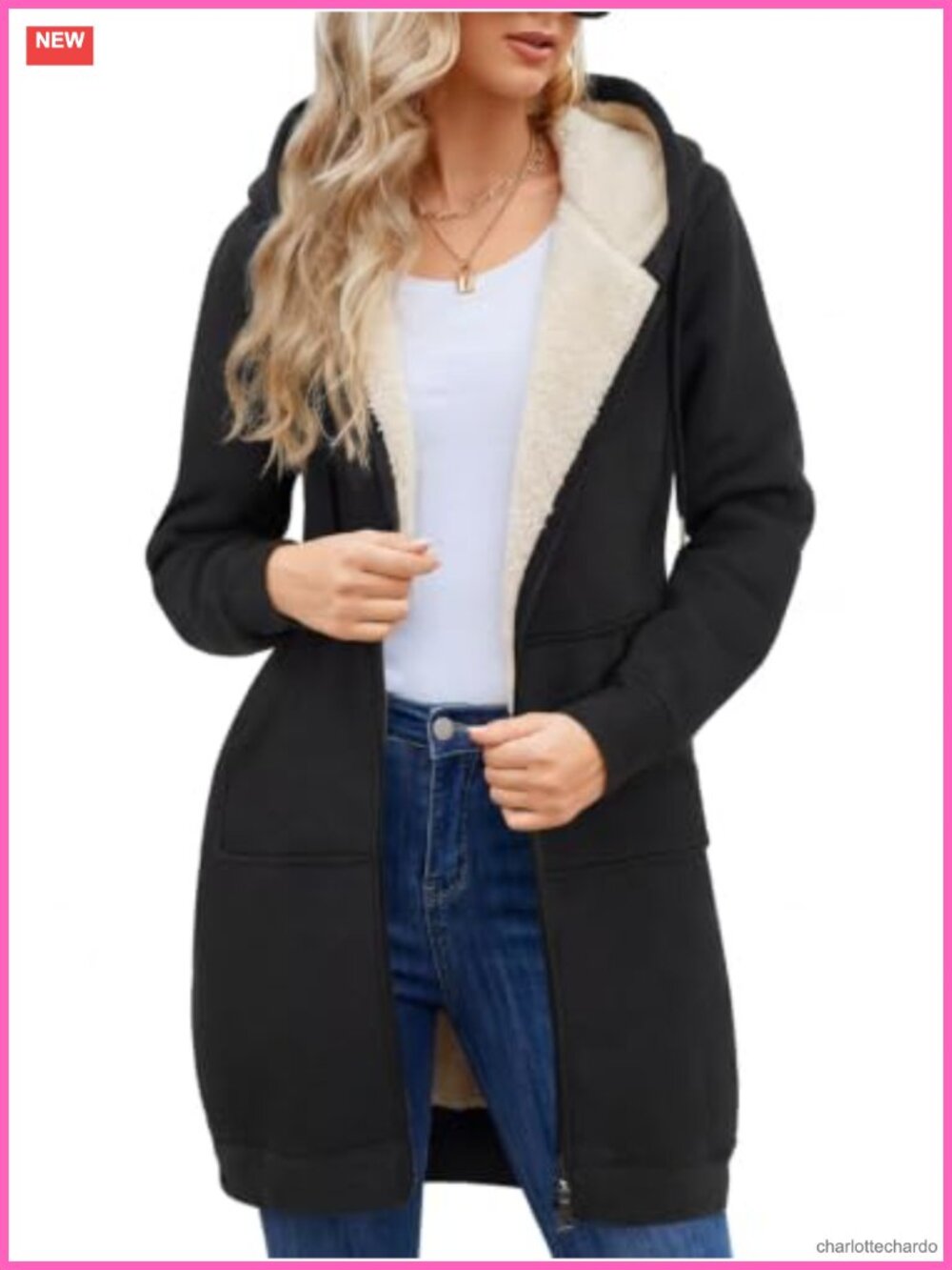Women's Zip Up Fleece Hoodie Long Jacket with Pockets Winter Warm